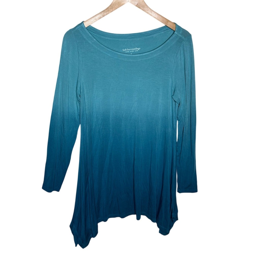 Soft Surroundings Ombre Tunic Long Sleeve Asymmetric Tunic size Small Blue/Teal